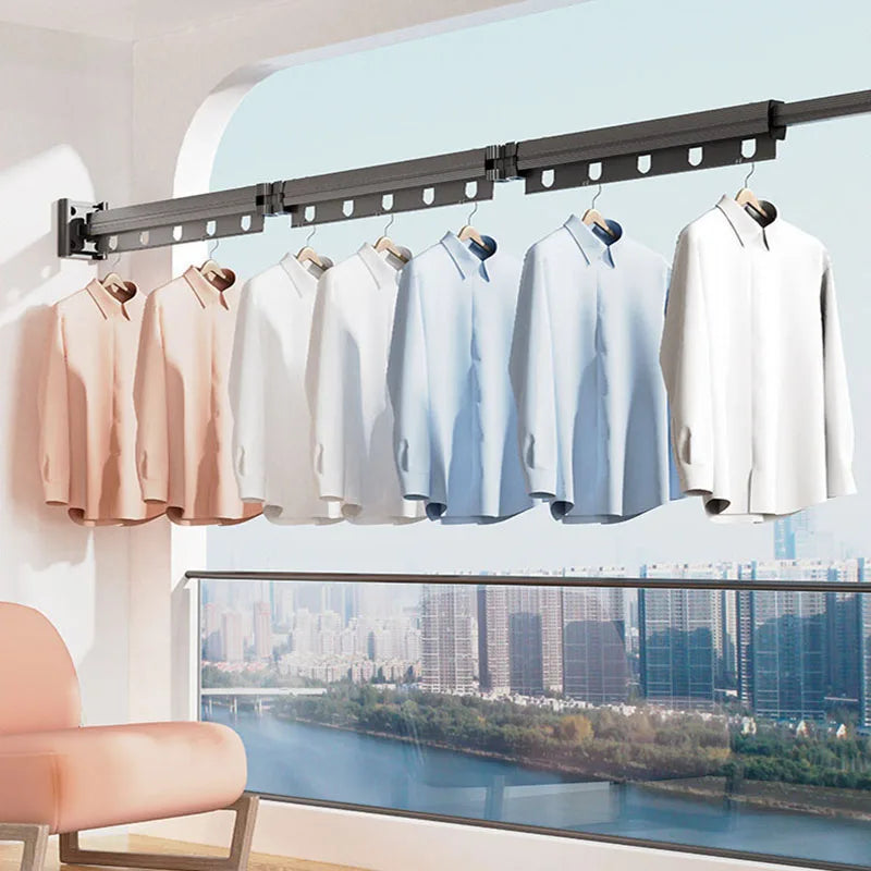 Folding Clothes Drying Rack Aluminum Alloy Rotating Clothes Hanger Collapsible Space Saving Laundry Wall Mounted Clothesline