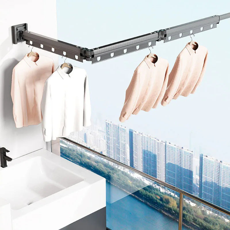 Folding Clothes Drying Rack Aluminum Alloy Rotating Clothes Hanger Collapsible Space Saving Laundry Wall Mounted Clothesline