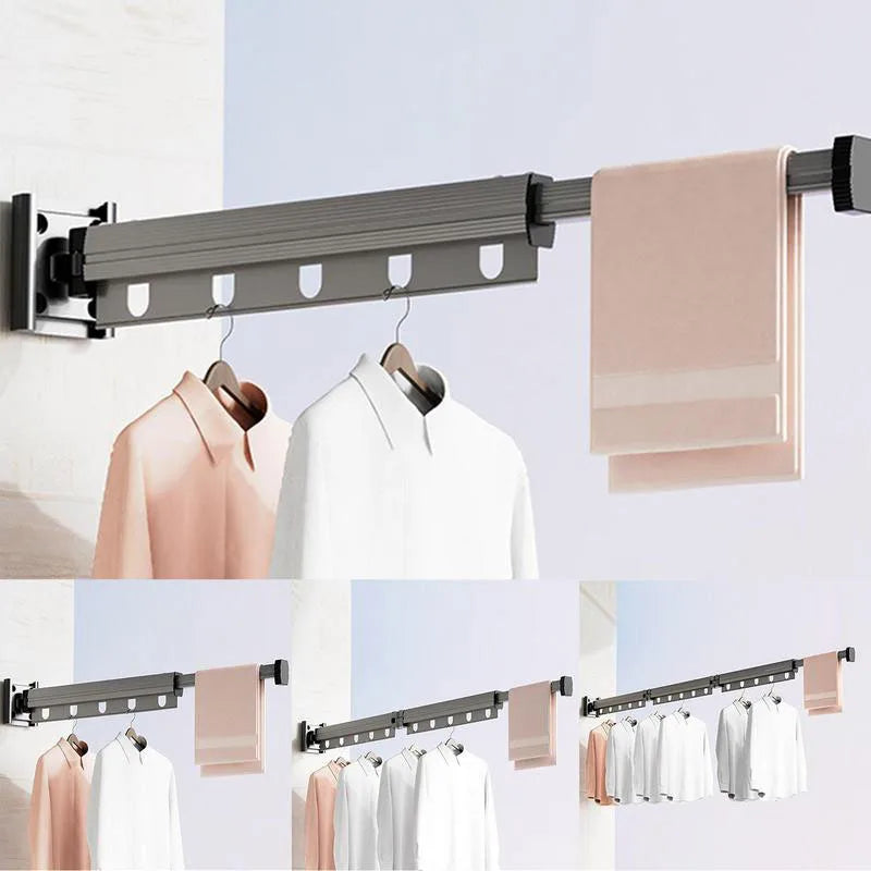Folding Clothes Drying Rack Aluminum Alloy Rotating Clothes Hanger Collapsible Space Saving Laundry Wall Mounted Clothesline