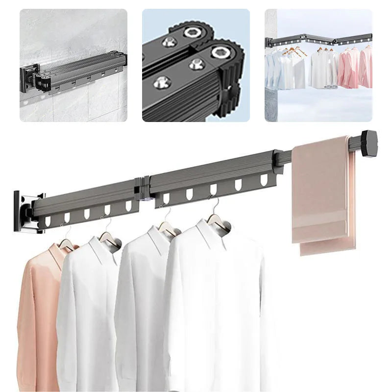 Folding Clothes Drying Rack Aluminum Alloy Rotating Clothes Hanger Collapsible Space Saving Laundry Wall Mounted Clothesline