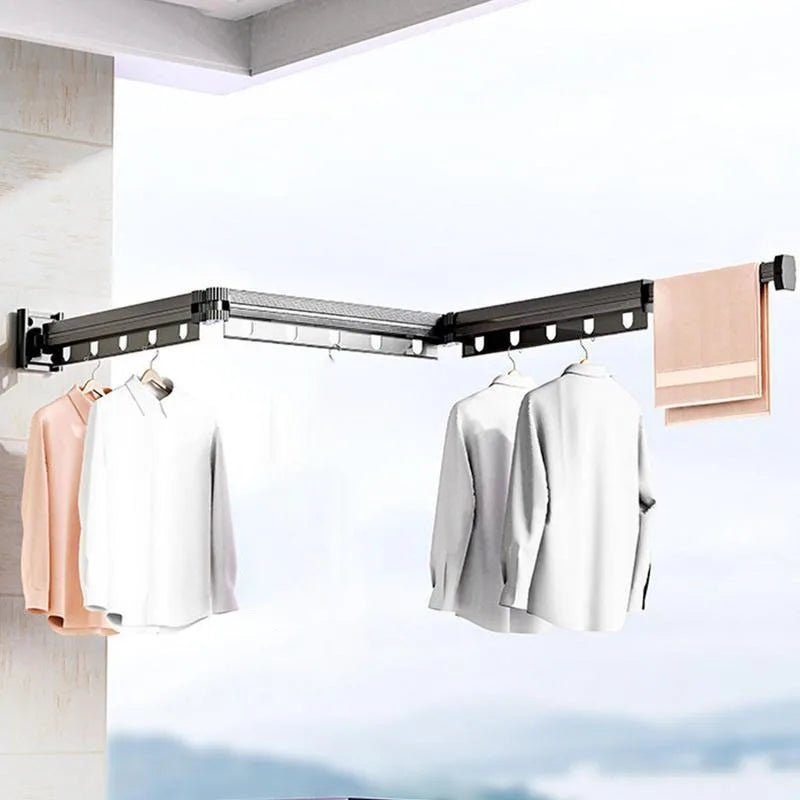 Folding Clothes Drying Rack Aluminum Alloy Rotating Clothes Hanger Collapsible Space Saving Laundry Wall Mounted Clothesline