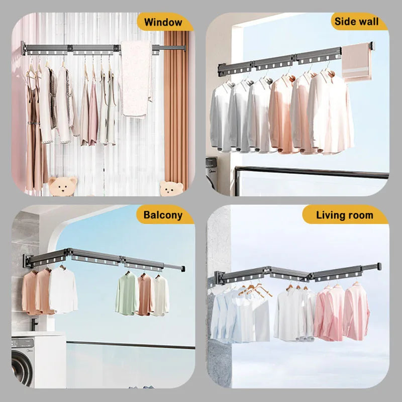 Folding Clothes Drying Rack Aluminum Alloy Rotating Clothes Hanger Collapsible Space Saving Laundry Wall Mounted Clothesline