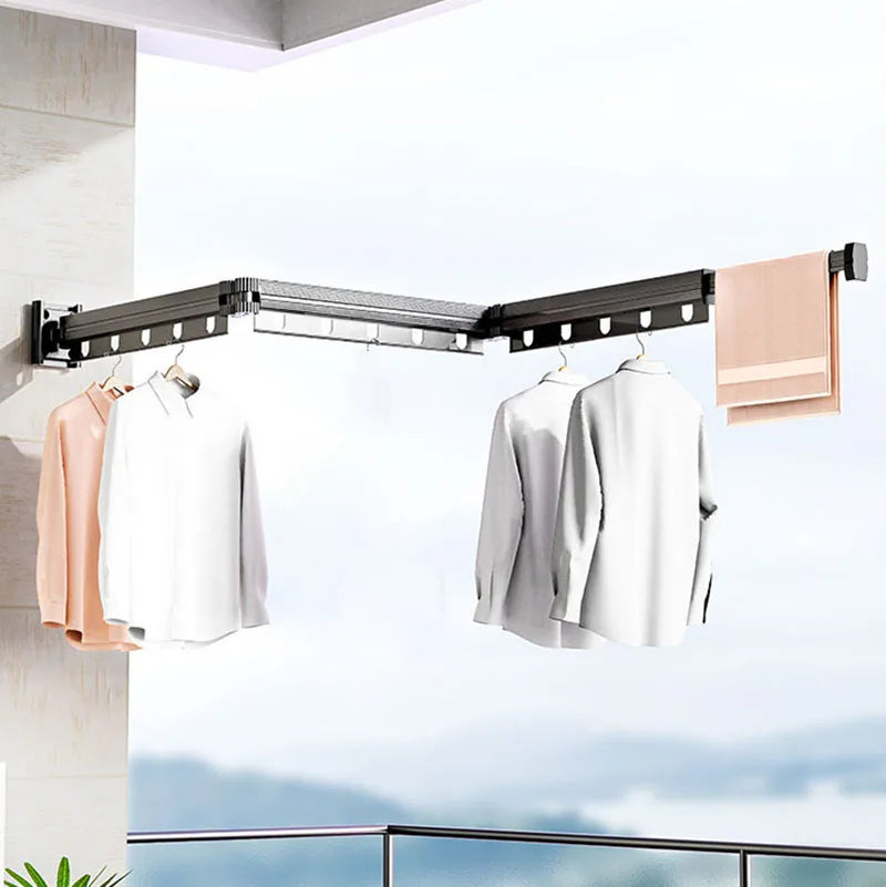 Folding Clothes Drying Rack Aluminum Alloy Rotating Clothes Hanger Collapsible Space Saving Laundry Wall Mounted Clothesline